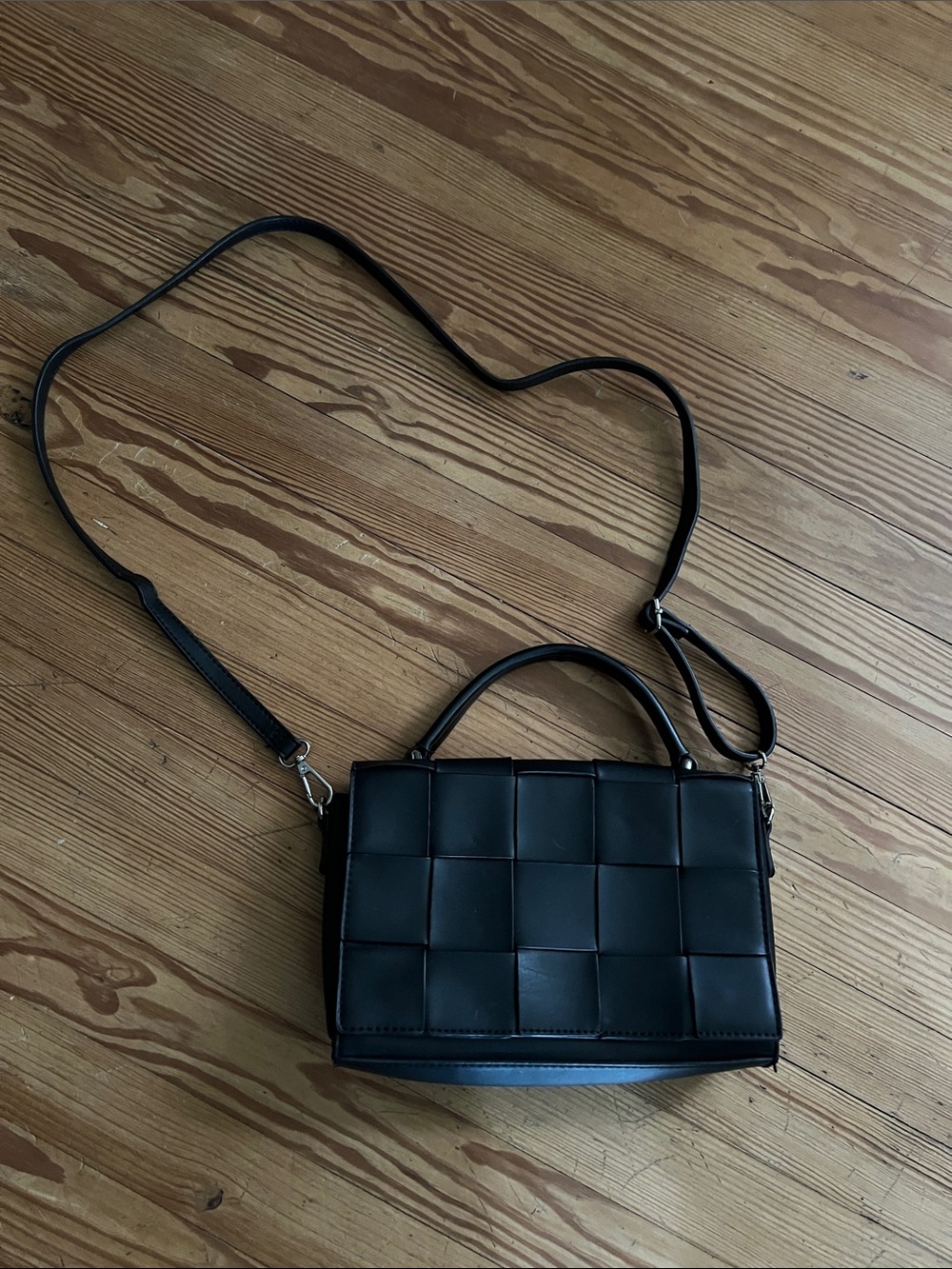 Women’s Black Woven Leather-Effect Crossbody Bag
